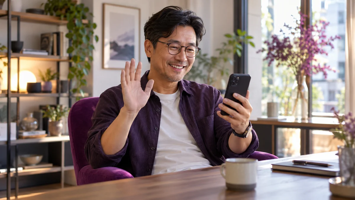 Mann mit Brille beim Videogespräch am heimischen Arbeitsplatz